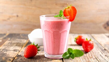 Glass of fresh strawberry shake with strawberry