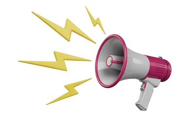 Megaphone announcing with sound waves and lightning bolts
