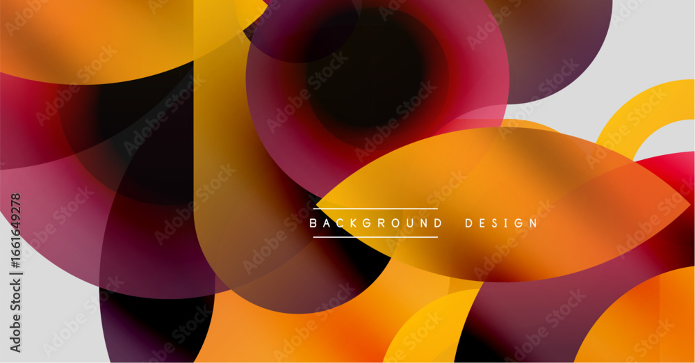 Poster abstract fluid shapes overlap, creating vibrant color gradients. modern design with warm tones domin
