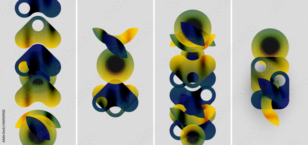 Poster abstract artwork features colorful overlapping circles. gradient shades create dynamic visual flow, 