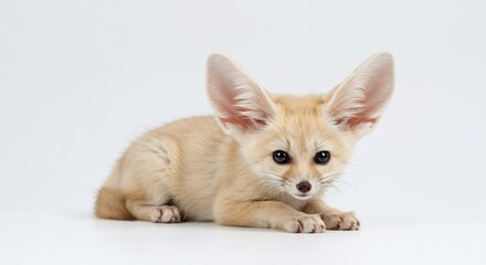Adorable renard fennec pos� doucement eclairage doux fond blanc. AI Generated