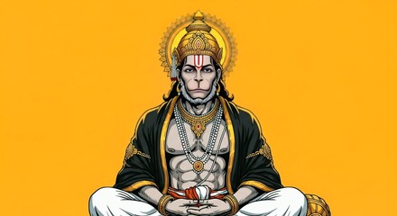 Lord hanuman meditating in a serene pose with a divine aura