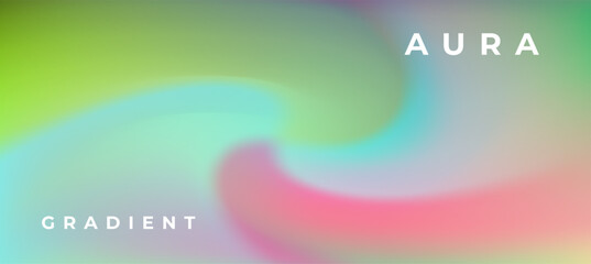 Abstract vector illustration features a modern aura gradient style, with swirling pastel green, and pink colors blending smoothly to create a dreamy, soothing visual theme.
