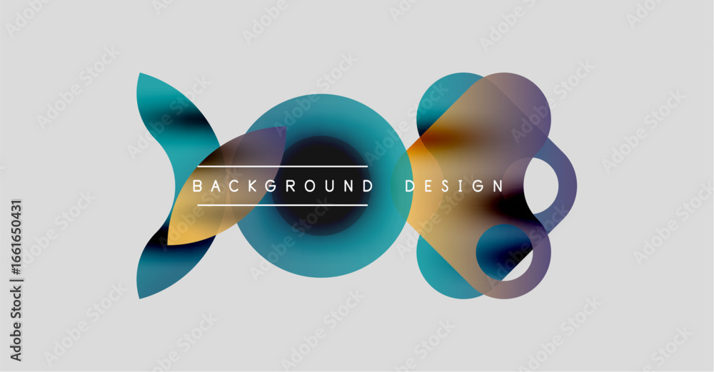 Poster abstract colorful shapes overlap, creating dynamic background. text background design centered withi