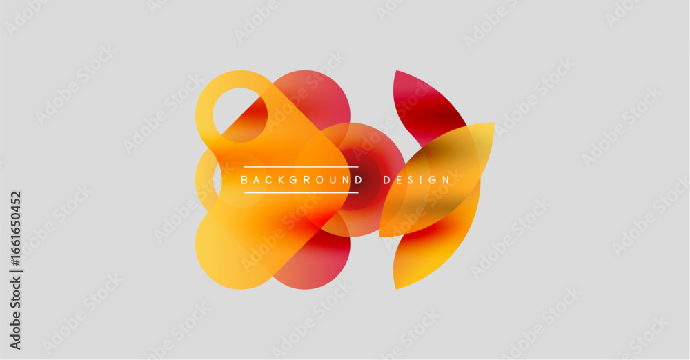 Poster abstract shapes overlap, creating vibrant gradient effect. warm colors dominate neutral backdrop. mo