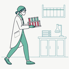 Female Scientist Carrying Lab Test Tubes