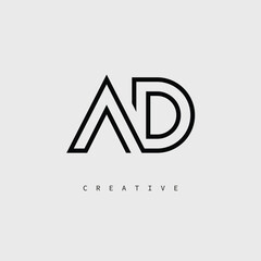 AD Creative Letter Logo – Minimal Line Monogram in Black Outline for Modern Branding Identity Design.