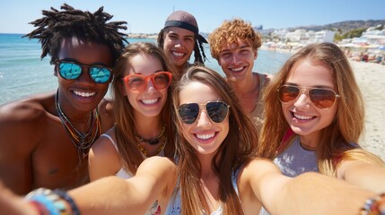 group of young people on beach