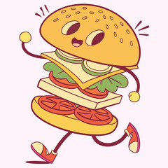 Animated hamburger character running happily food cartoon