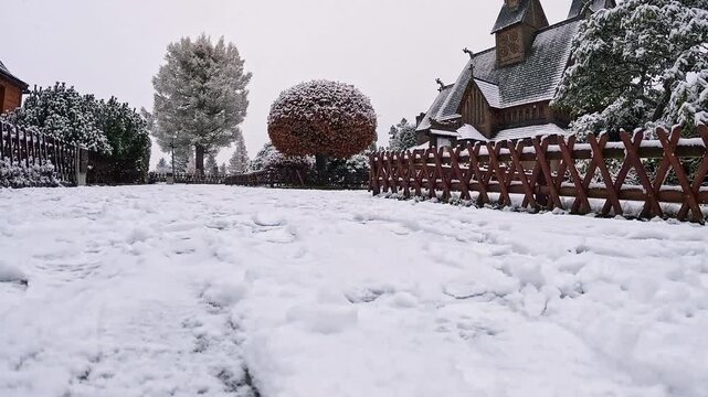 2024-11-2024; winter view wang stave church. Karpacz, Karkonoski National Park, Poland