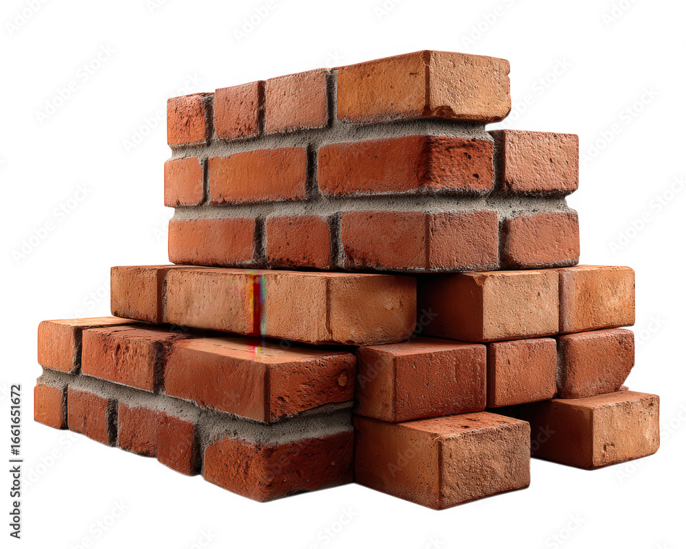 Poster stack of red brick building material construction element isolated rough texture masonry architectur