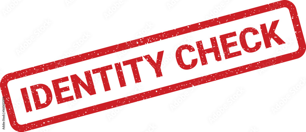 Aufkleber red grungy identity check stamp with textured effect, rectangle shape, slanted vector