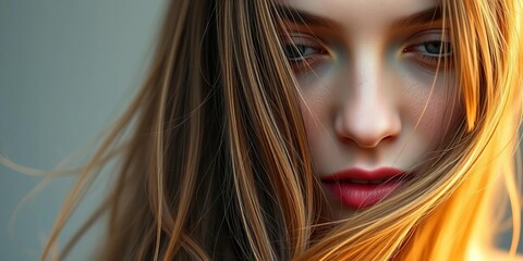 Fototapeta premium Close-up portrait, long flowing hair, delicate features, soft light, image, photography