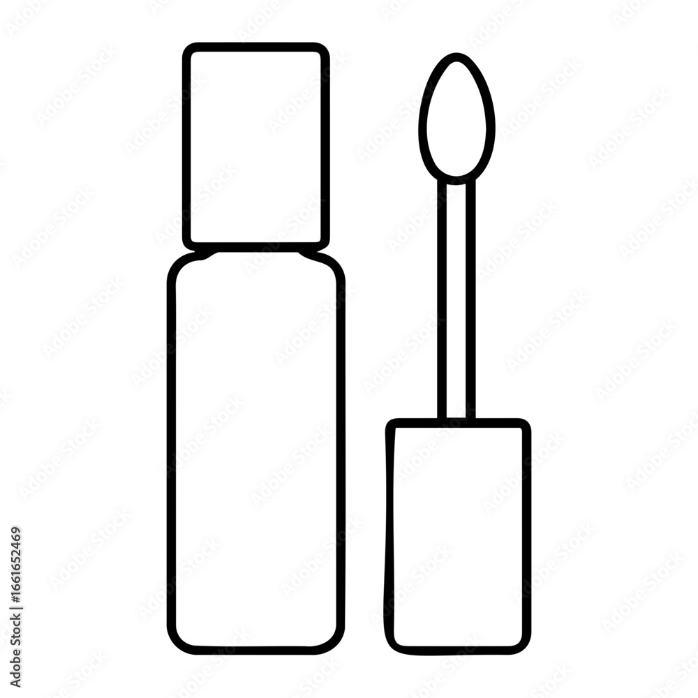 Poster illustration of a lip gloss container and applicator with a white background on transparent backgrou