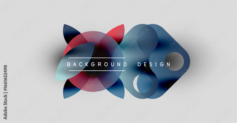 Poster abstract shapes overlap, creating vibrant color blends. text reads background design centered within