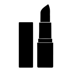Illustration of a lipstick tube with the cap off in black and white design on transparent background