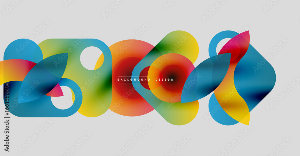 Poster abstract colorful shapes overlap, creating dynamic visual flow. gradient hues blend, forming modern 