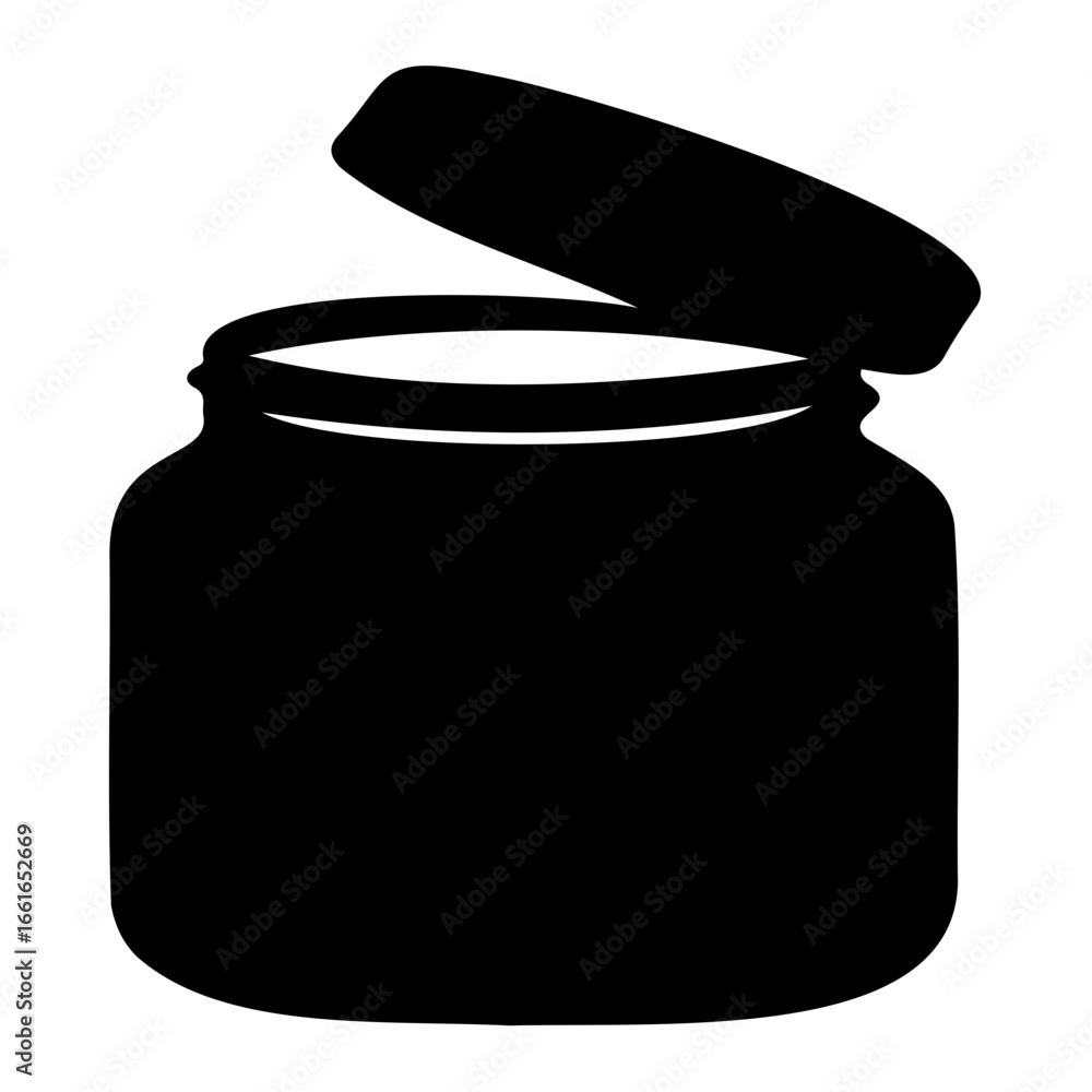 Poster silhouette of an open jar with the lid slightly ajar on a white background on transparent background