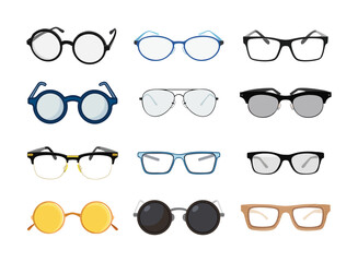  Collection of diverse eyewear styles isolated on white background