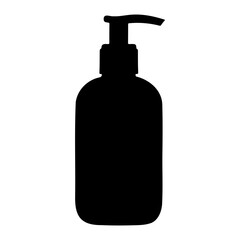 Silhouette of a pump bottle with a dispenser against a white background on transparent background