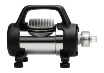 Miniature piston compressor with a lightweight frame for airbrushing in an artist's studio.