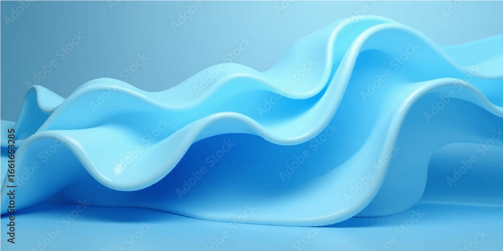 Poster abstract blue background with flowing lines and a light curve design