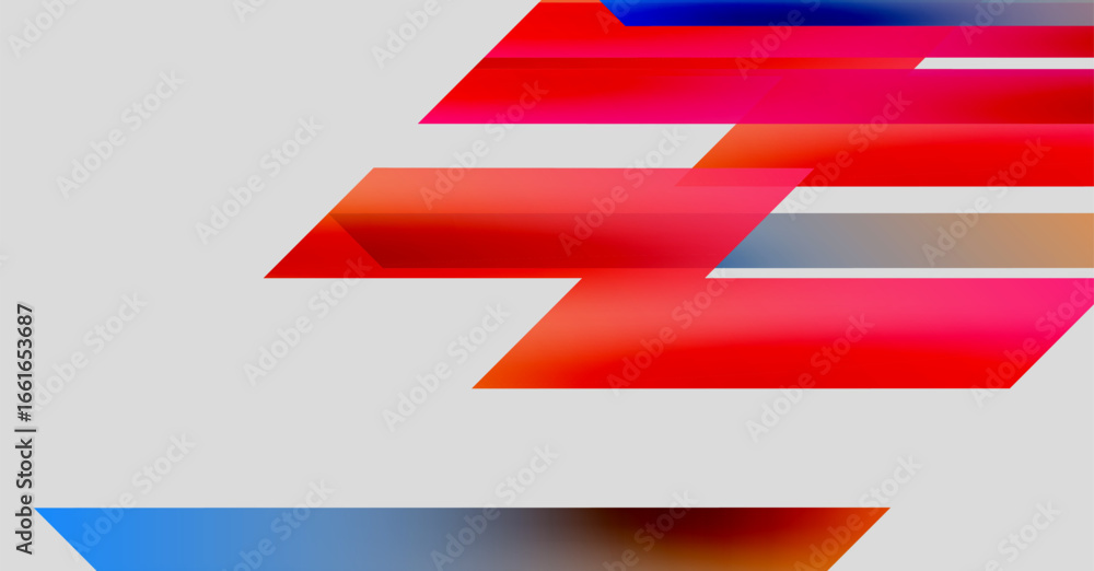 Poster abstract design features vibrant red, blue gradients. diagonal lines create dynamic composition, mod