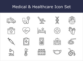  Medical and healthcare icon set with various symbols isolated on white background