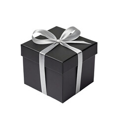 Elegant black gift box with a shiny silver ribbon for luxury presents and special celebrations