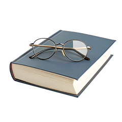 Reading glasses resting on blue book indicating intellectual leisure or academic studies