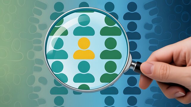 Searching for the right candidate with a magnifying glass to find the best person for the job