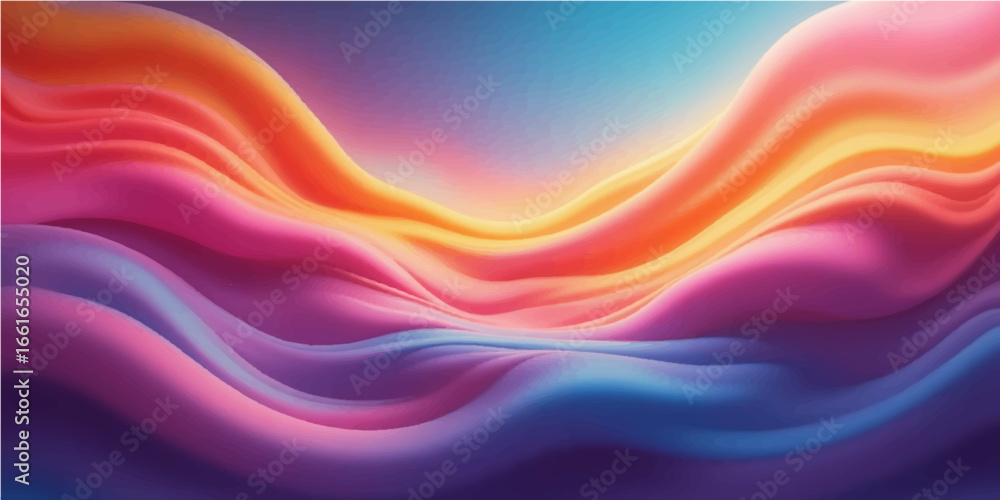 Poster vibrant lines of light flow in a colorful wave pattern, creating a bright, abstract wallpaper design