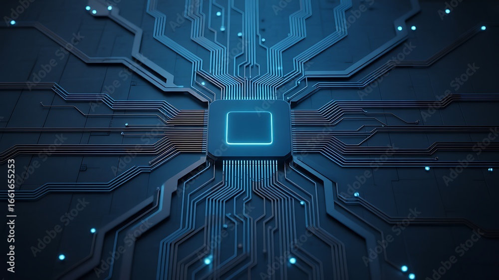 Poster closeup of a computer chip with intricate circuits showcasing modern technology and innovation