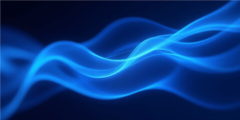 Abstract flowing blue and purple smoke waves in motion on a black background