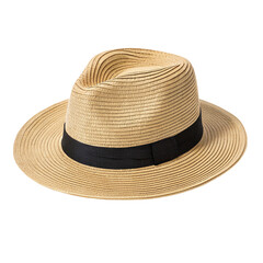 Classic straw fedora hat with black band for summer fashion and sun protection aesthetic wear