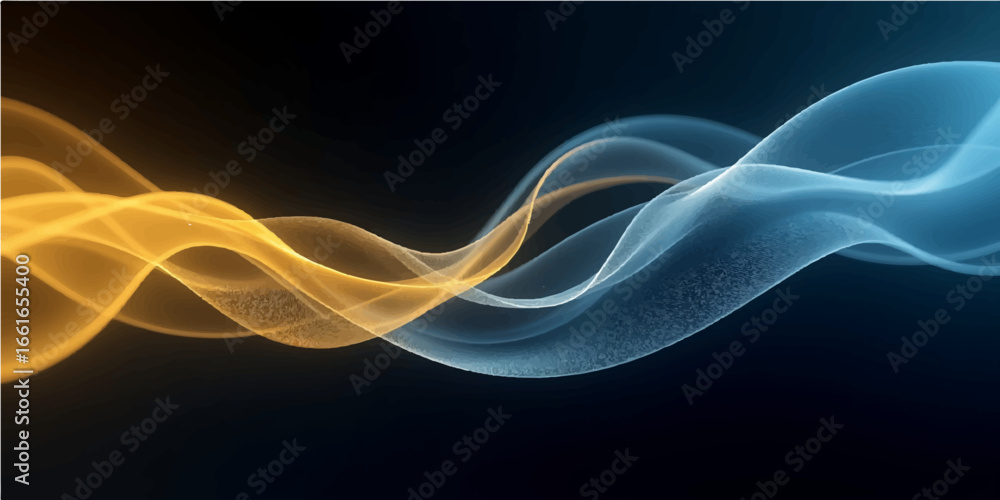 Fototapete blue swirling smoke with flowing soft lines and a smooth curve pattern on a black backdrop for an ab