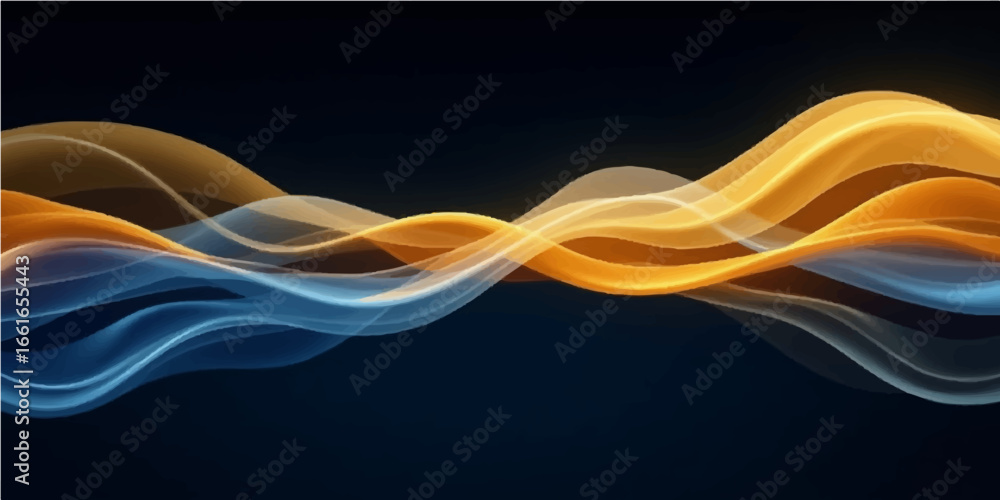 Poster abstract wave of colorful smoke with a smooth light curve design on a black background