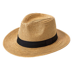 Stylish straw hat with black band for beachwear and summer vacations in trendy sun protection