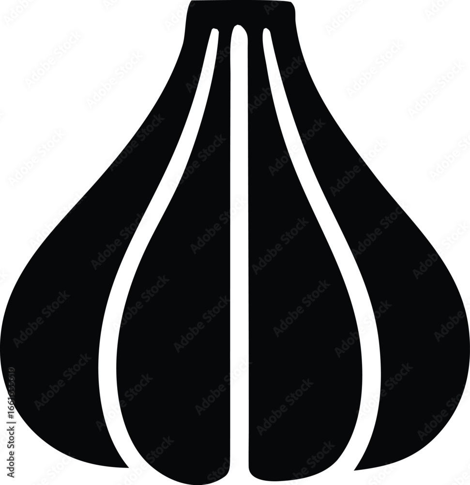 Poster simple black and white graphic of a garlic bulb with distinct segmented cloves ready for culinary us