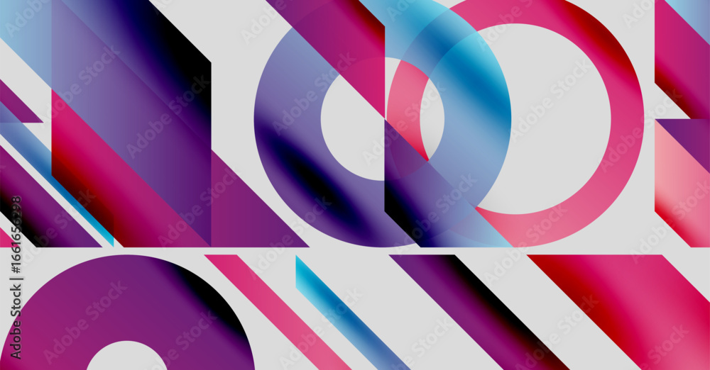 Poster abstract geometric composition. overlapping circles, triangles create vibrant, modern visual experie