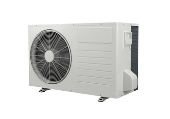 Fototapeta premium White air conditioner outdoor unit modern climate control system home cooling and heating equipment