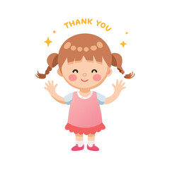 A pigtail girl is raising hands for thank you, character illustration, PNG.