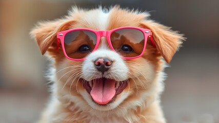 Cool Puppy with Sunglasses Smiling Outdoors