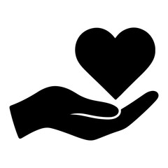 Hand holding a black heart symbol