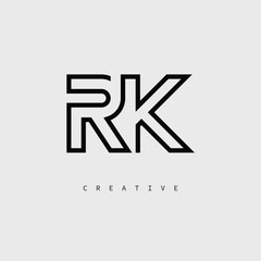 RK Creative Letter Logo – Minimal Line Monogram in Black Outline for Modern Branding Identity Design.