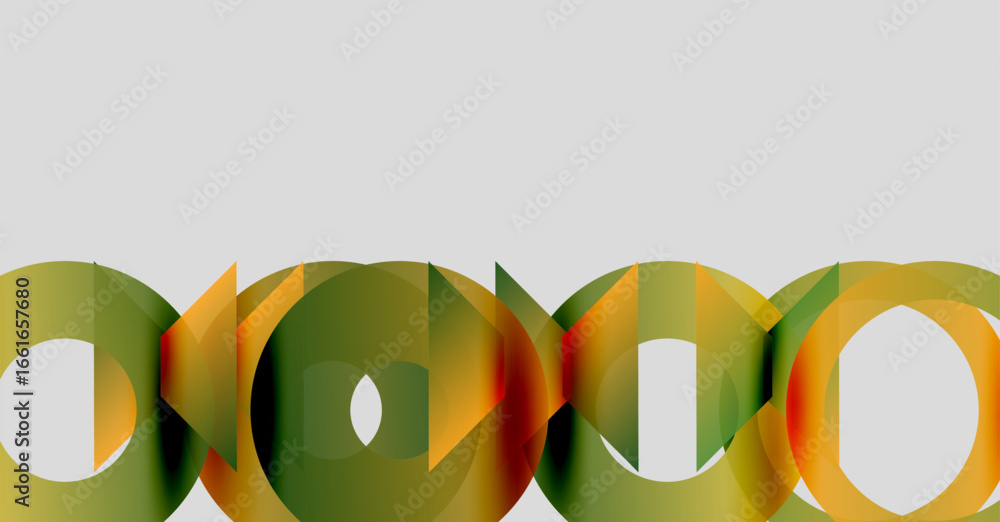 Poster abstract circles overlap, creating colorful patterns. green, orange hues dominate composition. minim