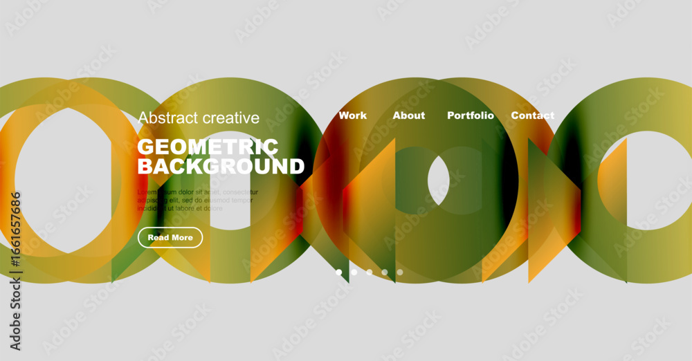 Poster colorful geometric shapes form abstract background. website header includes navigation options, text