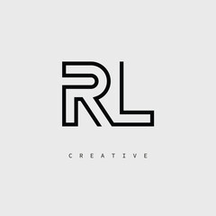 RL Creative Letter Logo – Minimal Line Monogram in Black Outline for Modern Branding Identity Design.