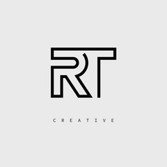RT Creative Letter Logo – Minimal Line Monogram in Black Outline for Modern Branding Identity Design.