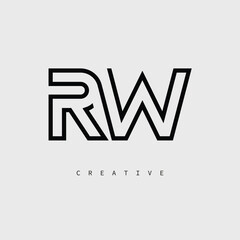 RW Creative Letter Logo – Minimal Line Monogram in Black Outline for Modern Branding Identity Design.